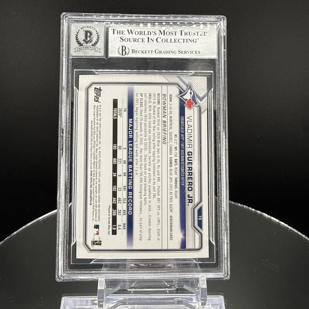Topps 2021 Bowman Vladimir Guerrero Jr. #73 Autograph‎ BGS 10 Toronto Blue Jays